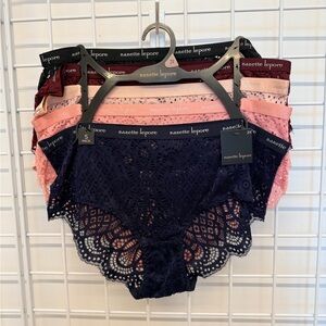 Nanette Lepore Lace Bikini Panty 5-Pack in Navy, Pink & Burgundy